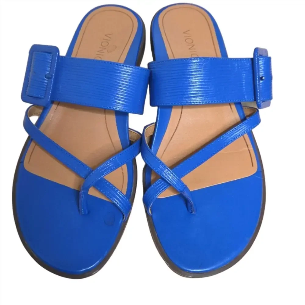 Vionic Arch Support Royal Blue Women's Julep Sandals Flipflops Leather 7.5W - Picture 2 of 9